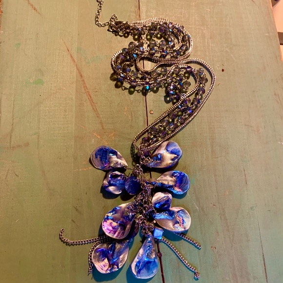 Blue Mother of pearl & Crystal Necklace 30" Long - Picture 5 of 12